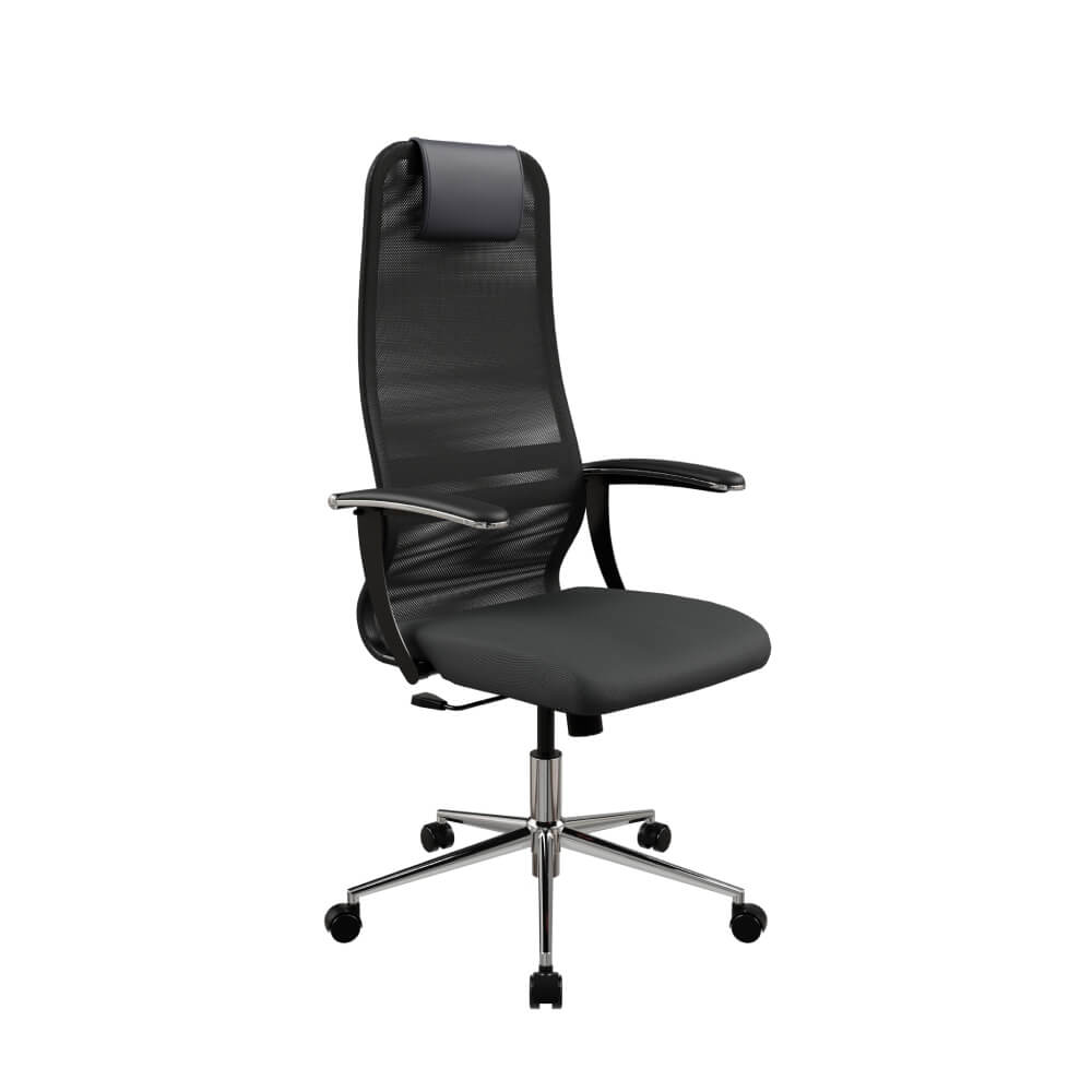 Кресло Sit 8 B1-8U 64x70x117,8-131 (Чёрный, 64x70x117,8-131, сетка/ткань. Хром.)