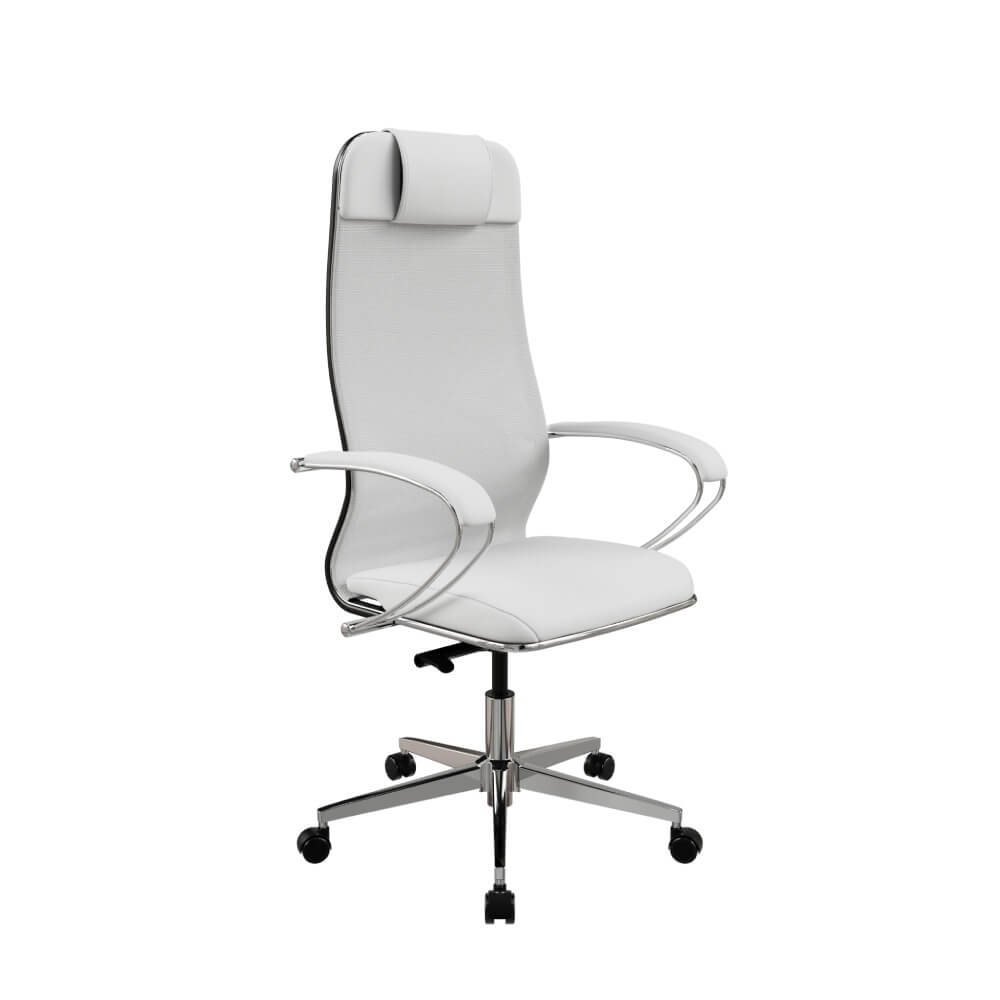 Кресло ErgoLife Comfort 710x700x118,9-133,4 (Белый, 71x70x118,9-133,4 сетка/кожа, хром прямоугольная.)