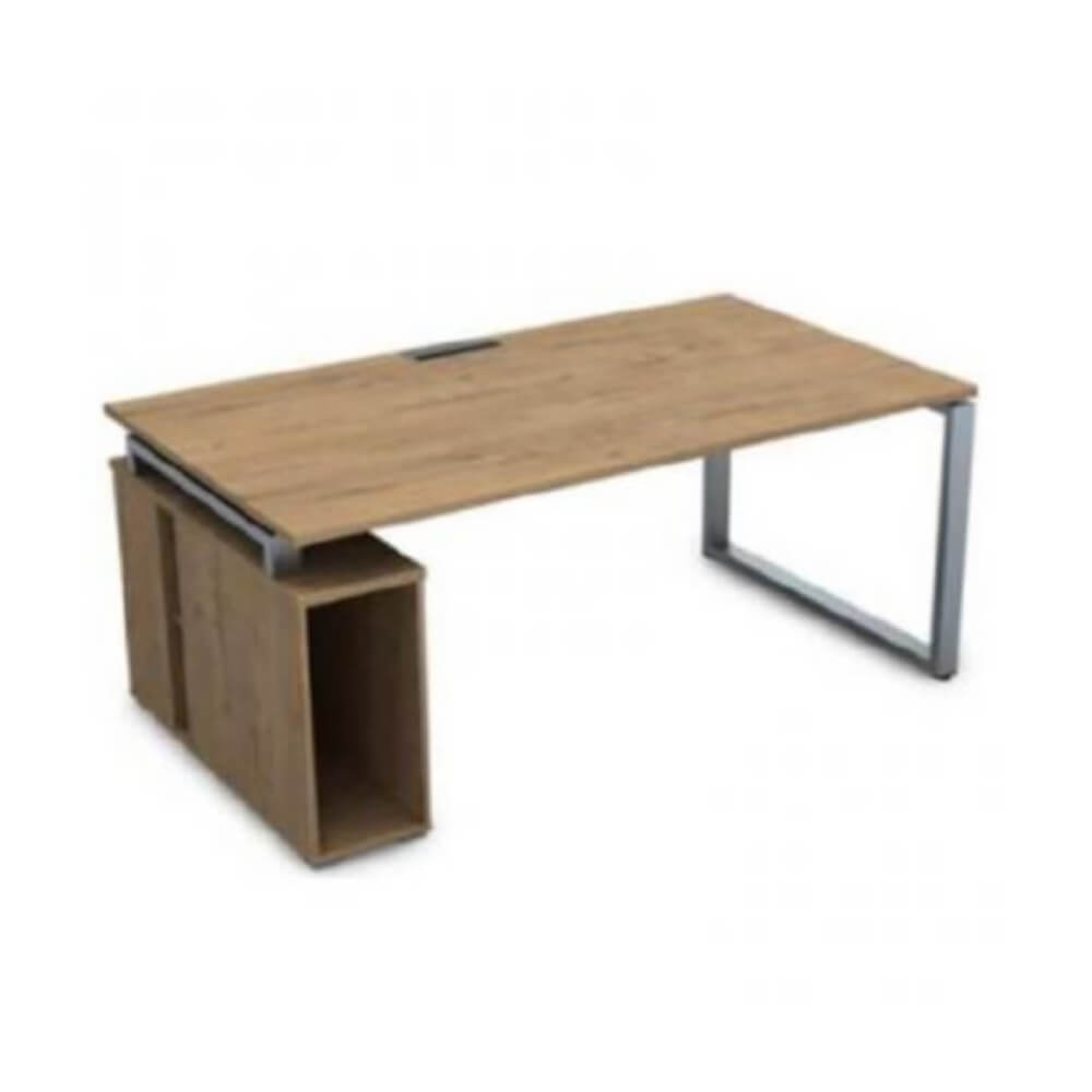 Стол с тумбой под системный блок 1800x900x750 (Teakwood/алюминий матовый, 1800x900x750)