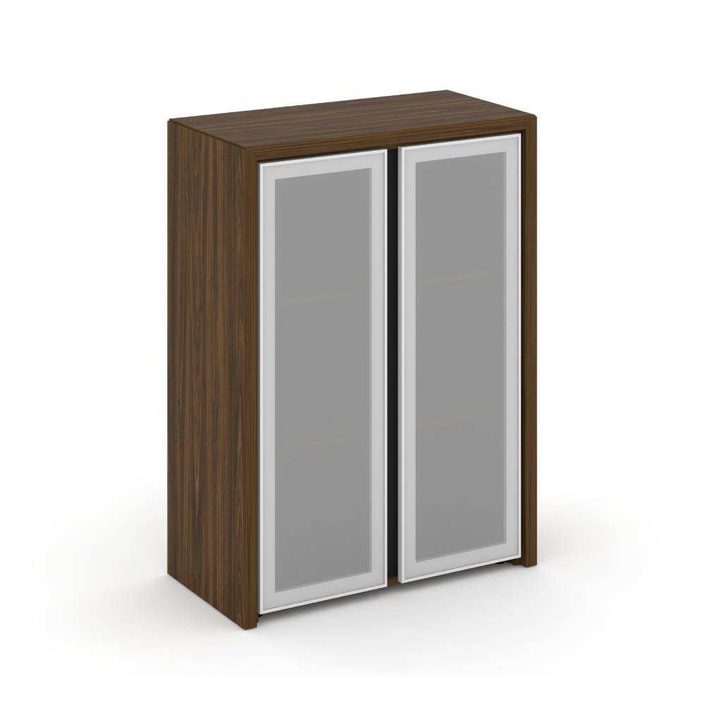 Шкаф-витрина средний (стекло сатин в раме) 900x450x1231 (Орех Лоренцо/Графит, 900x450x1231)