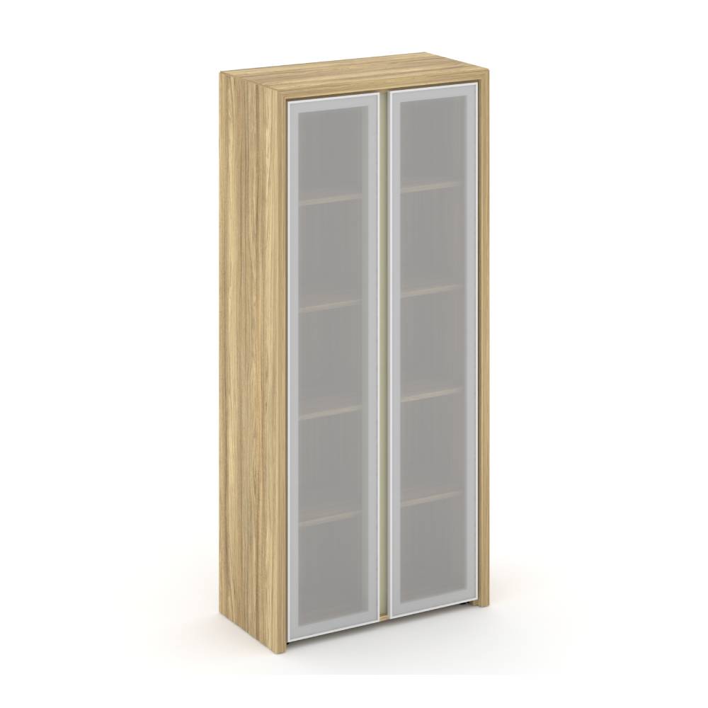 Шкаф-витрина высокий (стекло сатин в раме) 900x450x2000 (Гикори Песочный/Ваниль, 900x450x2000)