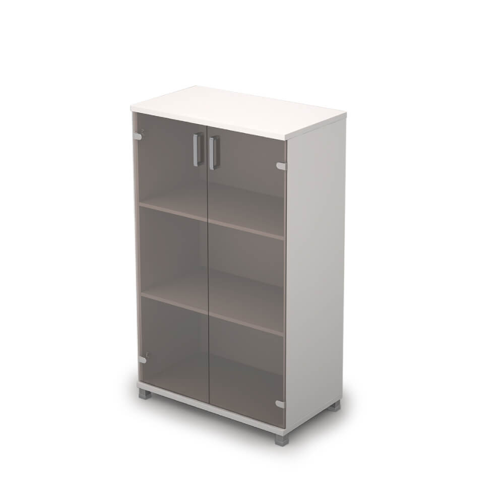 Шкаф-витрина (стекло-бронза) средн. широкий 3 ур.800x450x1348 ХДФ (Белый, 800x450x1348, Задняя стенка шкафа: ХДФ)