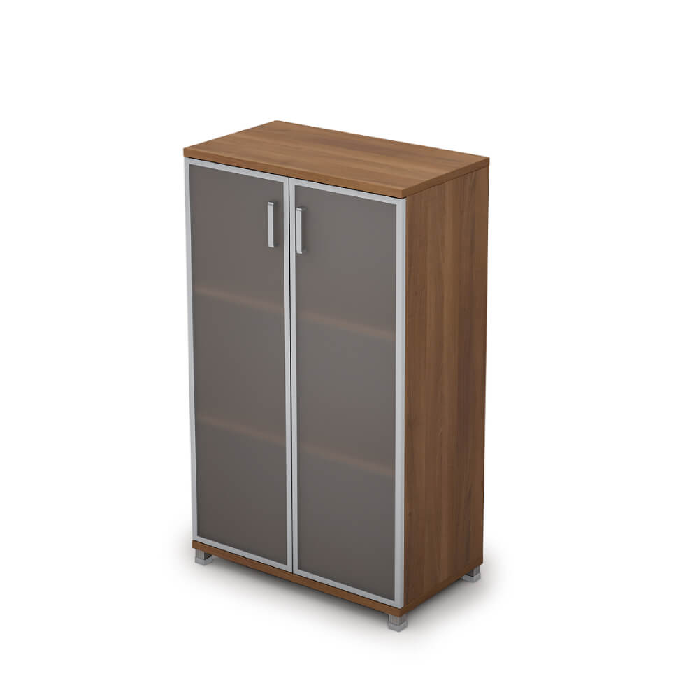 Шкаф-витрина алюм.рама (стекло-белое) средн. широкий 3 ур. 800х450х1348 ХДФ (Шамони Тёмный, 800x450x1348, Задняя стенка шкафа: ХДФ)