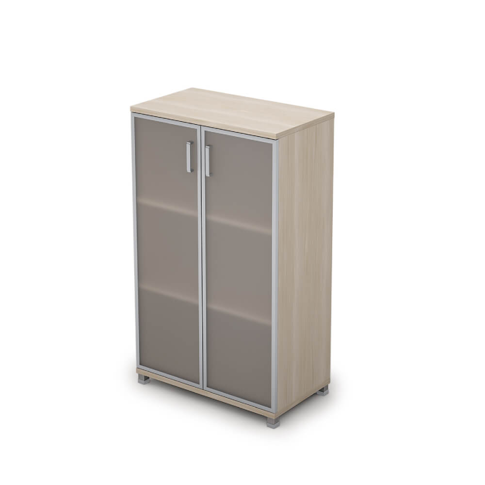 Шкаф-витрина алюм.рама (стекло-белое) средн. широкий 3 ур. 800х450х1348 ХДФ (Шамони Светлый, 800x450x1348, Задняя стенка шкафа: ХДФ)