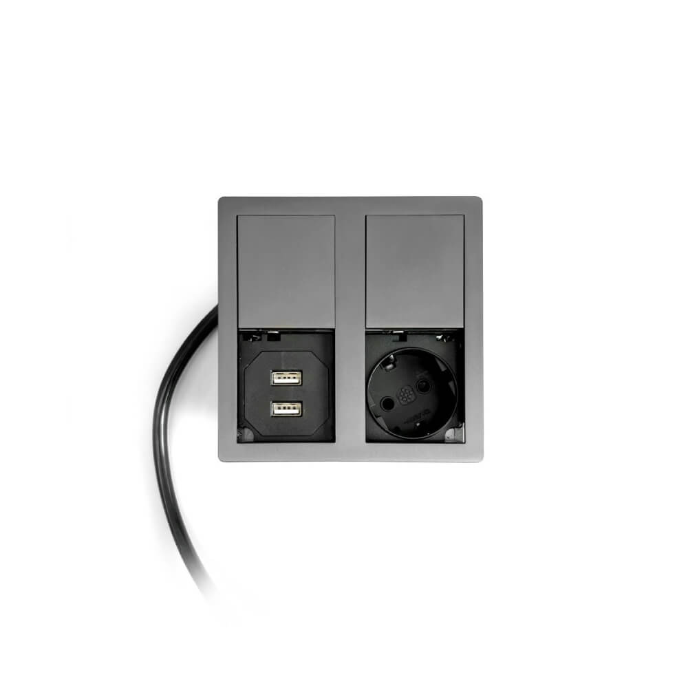 VersaHit Dual 1p+2USB(A+A) Тёмно-Серый (Электрификационный блок, 117x117x40)