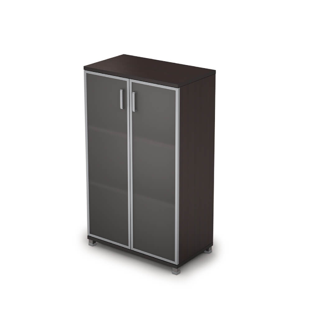 Шкаф-витрина алюм.рама (стекло-белое) средн. широкий 3 ур. 800х450х1348 ХДФ (Венге, 800x450x1348, Задняя стенка шкафа: ХДФ)