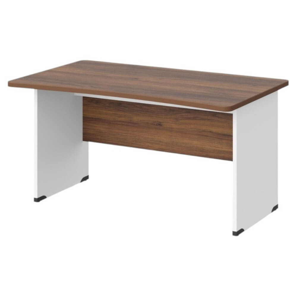 Стол прямой с вогнутой столешницей на ЛДСП каркасе 1400x850x740 (Орех Вармия/Белый, Габариты: 1400x850x740)