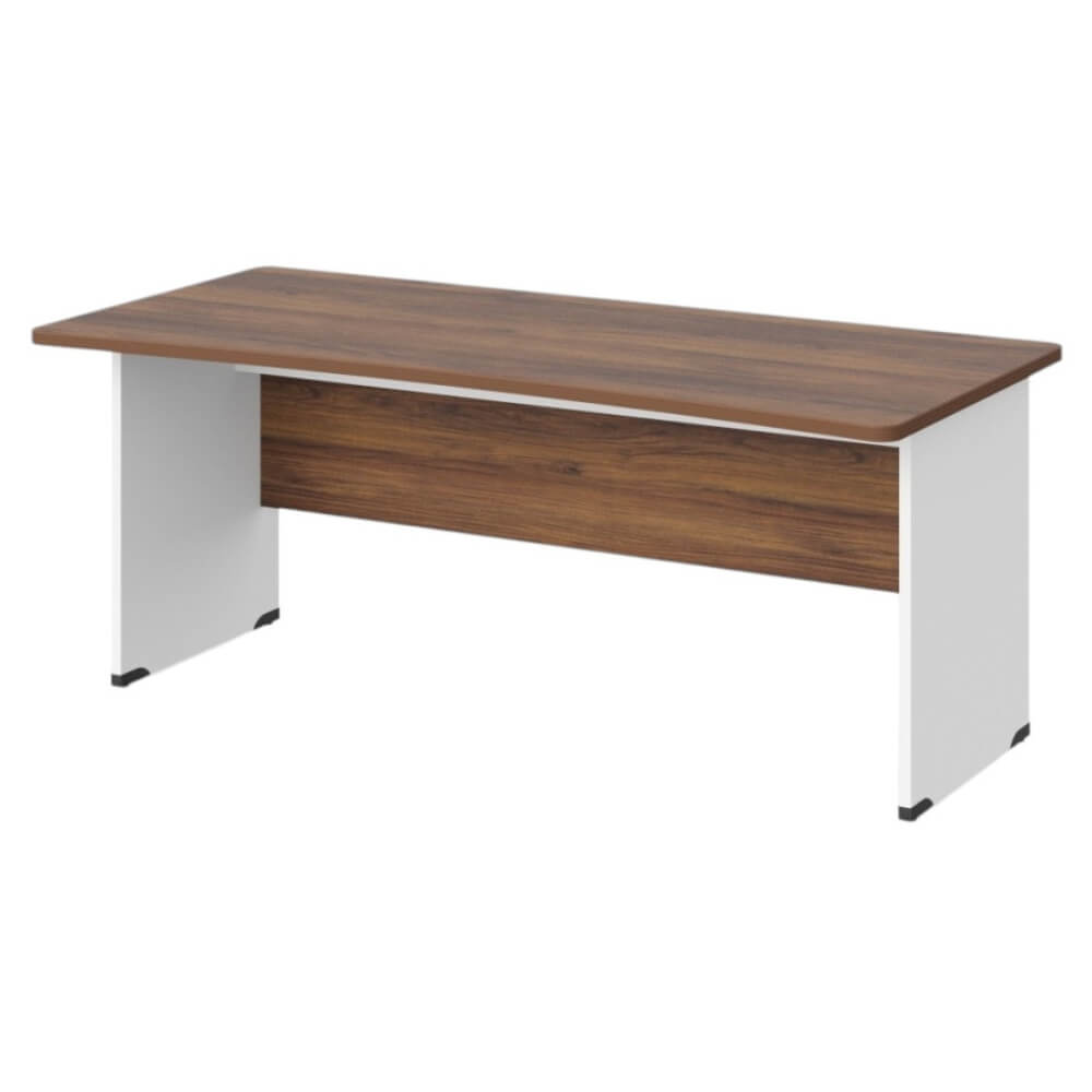 Стол прямой с вогнутой столешницей на ЛДСП каркасе 1600x850x740 (Орех Вармия/Белый, Габариты: 1600x850x740)