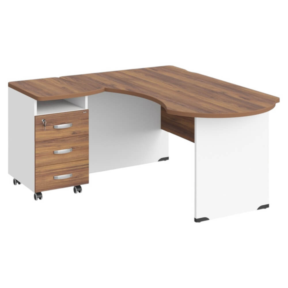 Рабочее место эргономичное с тумбой левое 160х140х74 (Орех Вармия/Белый, Габариты: 1600x1400x740.)