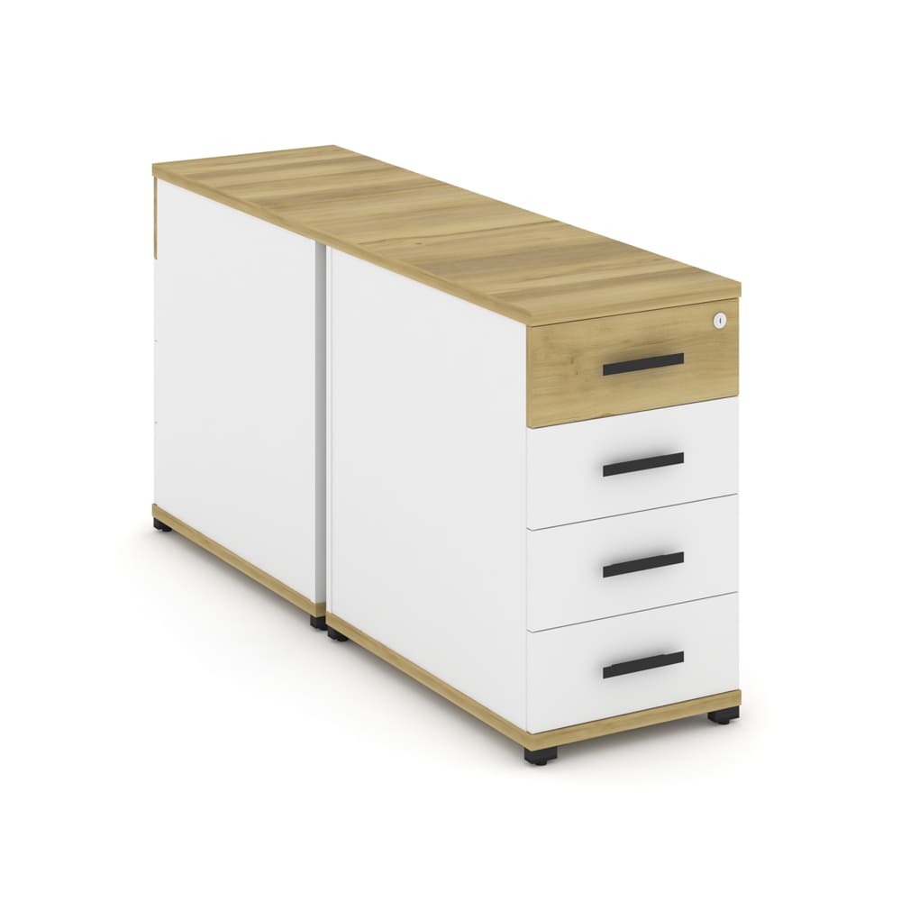 Тумба двухсторонняя 4 ящ. 420x1480x750 (Дуб Винченцо/Белый Бриллиант, 420x1480x750)