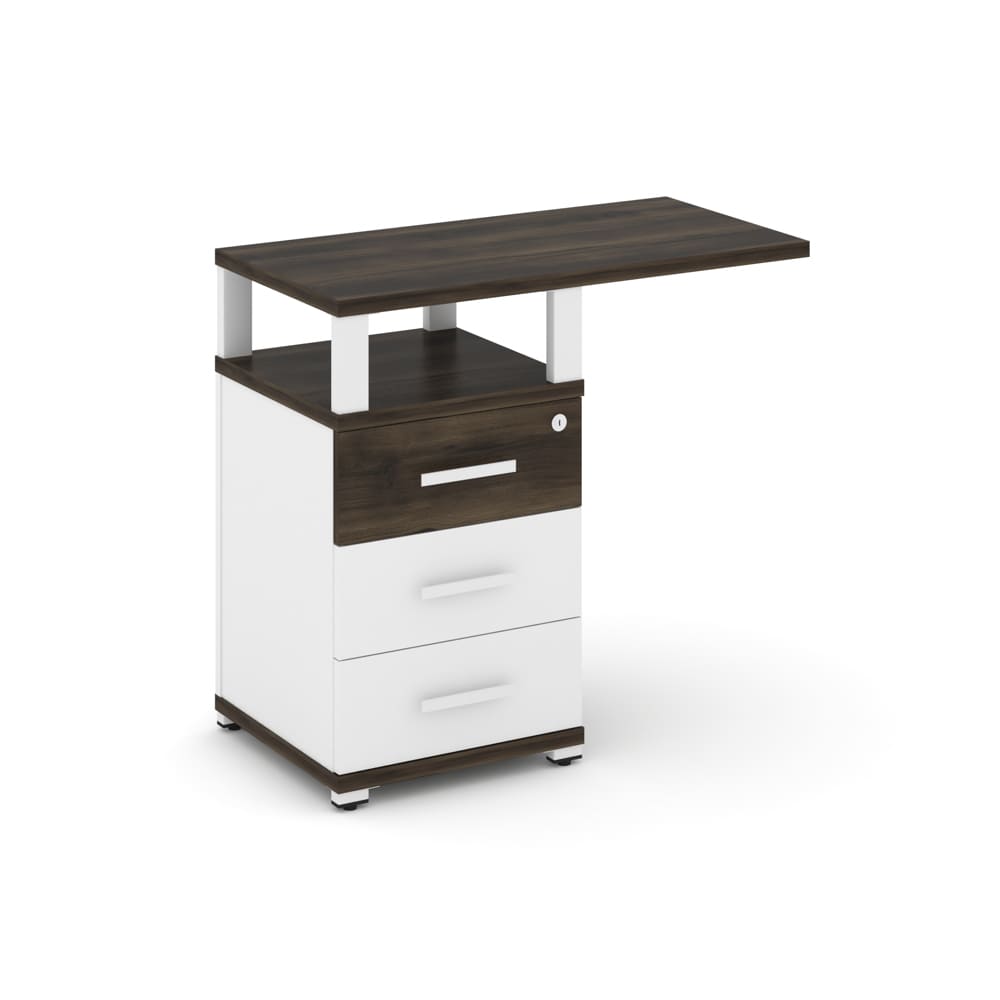 Тумба приставная 3 ящ. с топом и надставкой 836x420x750 (Дуб Мали/Белый Бриллиант, 836x420x750)