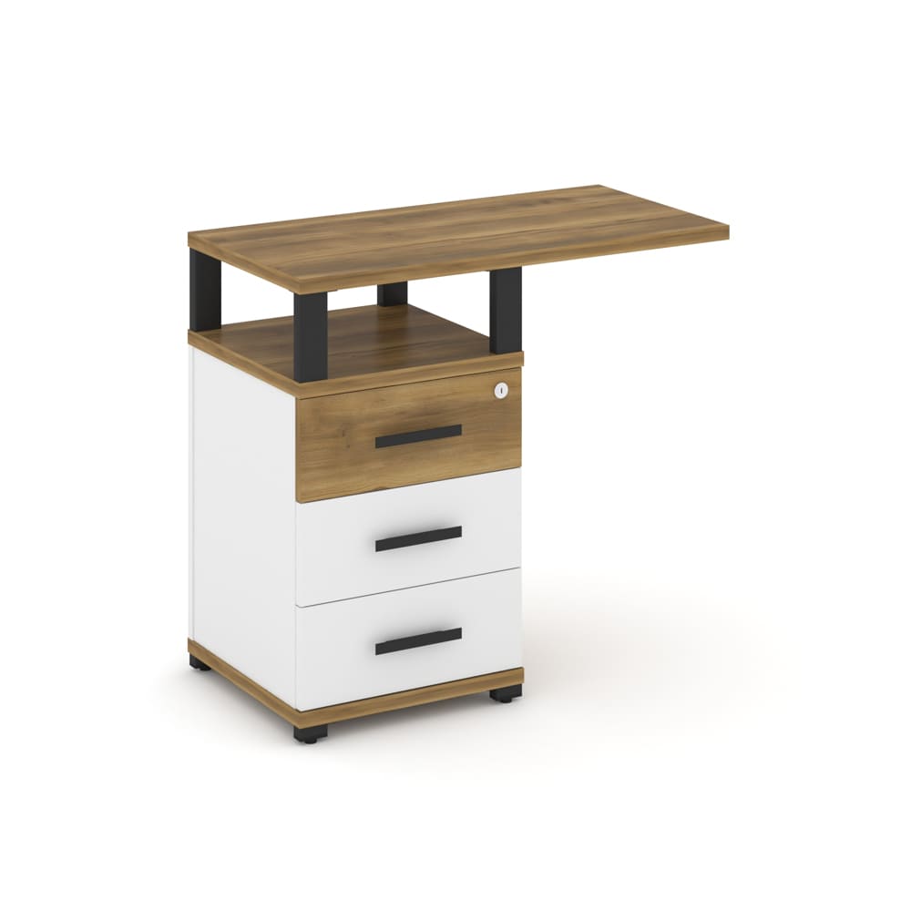 Тумба приставная 3 ящ. с топом и надставкой 836x420x750 (Сандал Янтарный/Белый Бриллиант, 836x420x750)