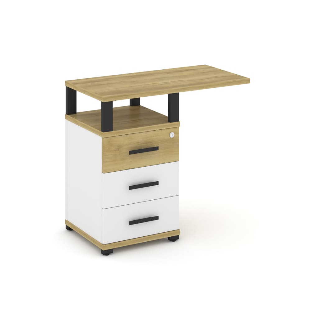 Тумба приставная 3 ящ. с топом и надставкой 836x420x750 (Дуб Винченцо/Белый Бриллиант, 836x420x750)