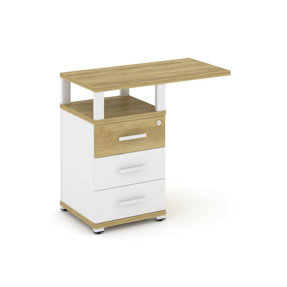 Тумба приставная 3 ящ. с топом и надставкой 836x420x750 (Дуб Винченцо/Белый Бриллиант, 836x420x750)