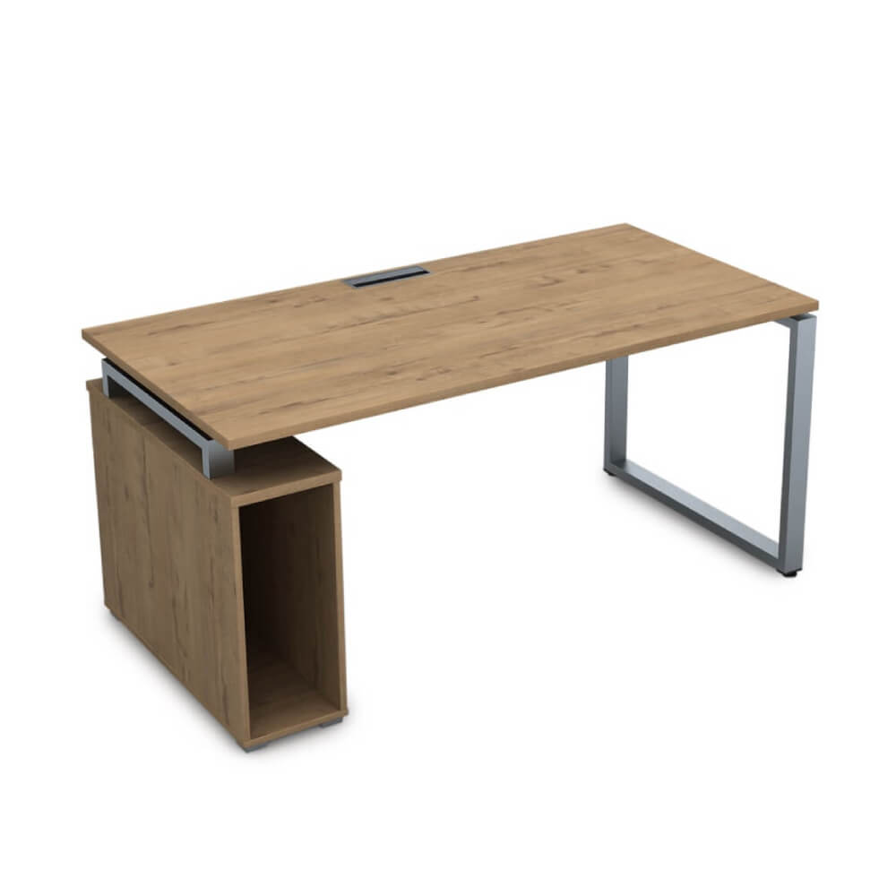 Стол с тумбой под системный блок 1600x800x750 (Teakwood/алюминий матовый, 1600x800x750)