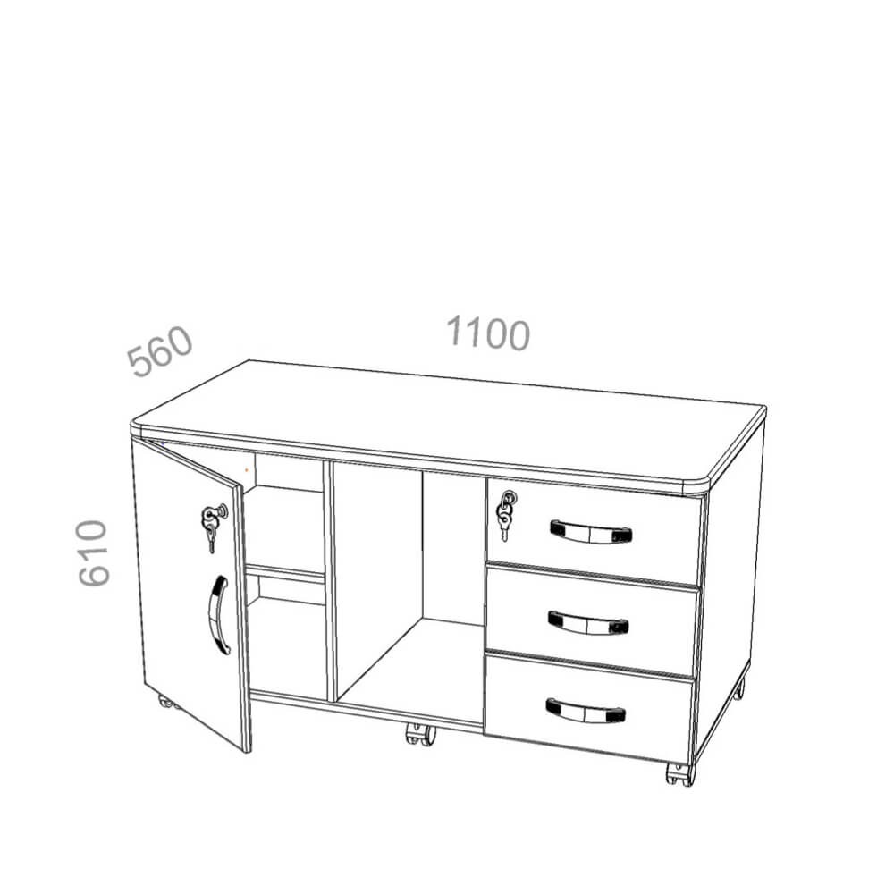 Тумба сервисная с 3 ящиками 1100x560x610
