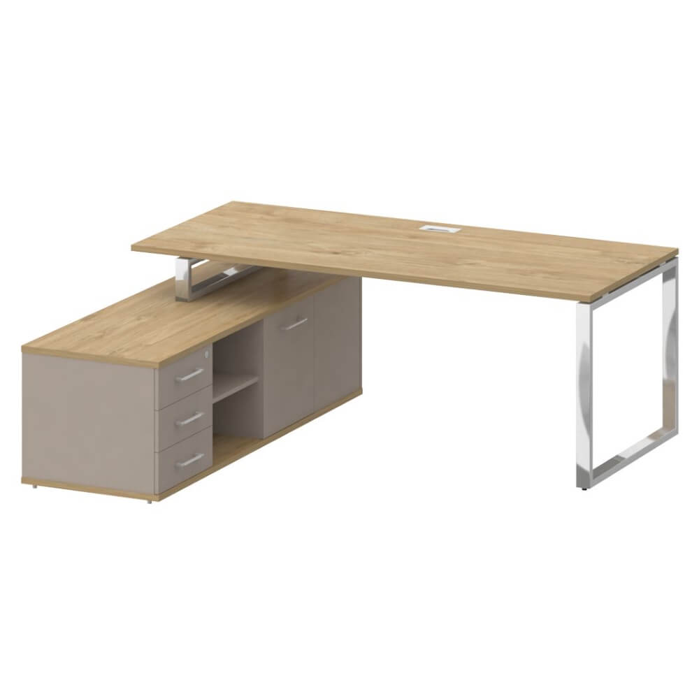 Стол руководителя с опорной греденцией, левый 2000x1800x753