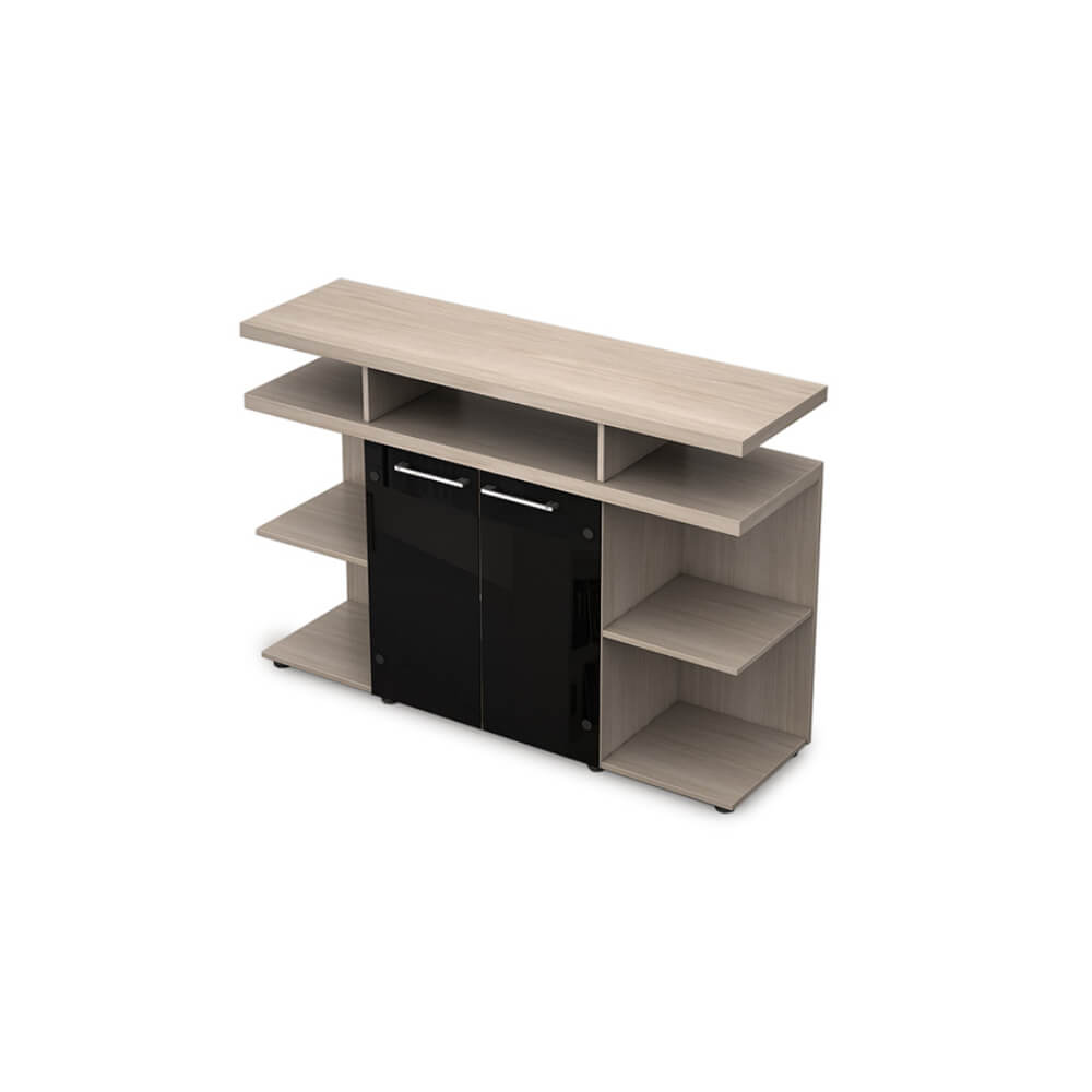 Шкаф низкий со стеклом 1400х400х952, черный глянец