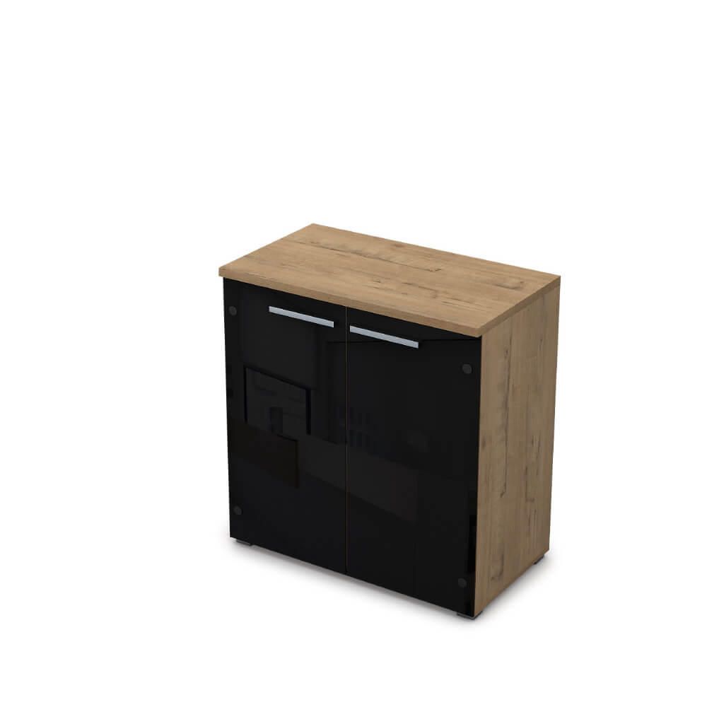 Шкаф-витрина низкий 2 ур. 800x450x845 стекло чёрный глянец